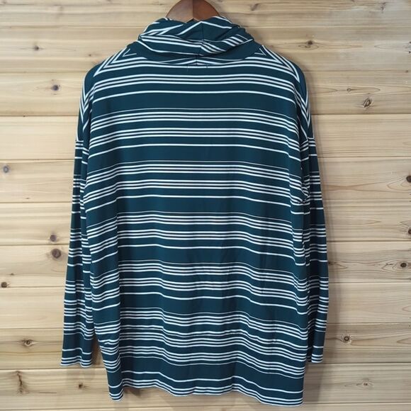 Garnet Hill Top Womens Medium Green Striped Cowl Neck - Picture 4 of 9